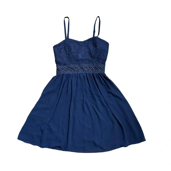 bcx navy blue dress BCX Asymmetrical Rhinestones Hem High Halter Sz XS Navy Blue Dress Short Fitted
